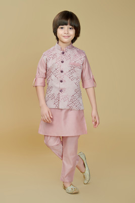 Mini Stitch Baby Boys Festive & Party Kurta and Pyjama Set(Pink Pack of 1)