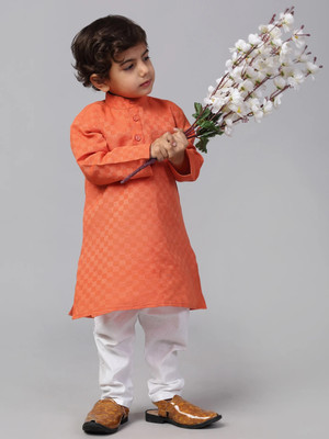 CENSAL Boys Festive & Party Kurta and Pyjama Set(Orange Pack of 1)