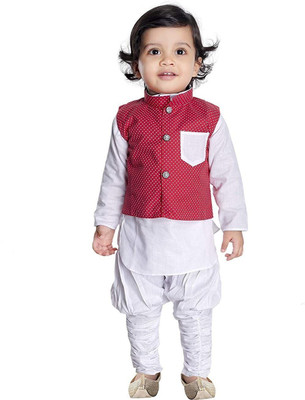 Oxipittal Club Boys Festive & Party Kurta, Waistcoat and Breeches Set(White Pack of 3)