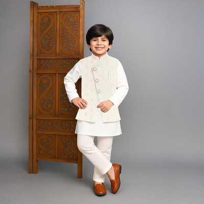 Kidbea Boys Festive & Party Kurta and Pyjama Set(White Pack of 1)