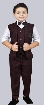 SAcollectoion Boys Party(Festive) Waistcoat Pant, Shirt(Maroon)