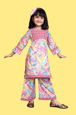 Agnivesha Girls Festive & Party Kurta and Palazzo Set(Pink Pack of 1)