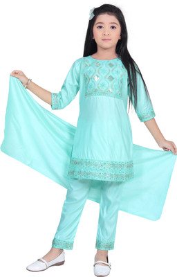 garmentsifsa Girls Casual Kurta and Pyjama Set(Light Blue Pack of 1)