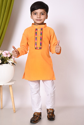 BAPITEXTILE Boys Festive & Party Kurta and Pyjama Set(Gold Pack of 1)