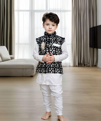 RRFASHION Baby Boys Festive & Party Ethnic Jacket, Kurta and Dhoti Pant Set(White Pack of 2)