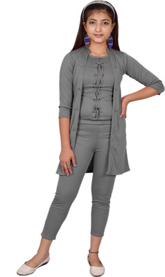 MYKUKI Girls Festive & Party Blazer and Pant Set(Grey Pack of 1)