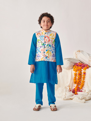 Pspeaches Boys Festive & Party Kurta, Waistcoat and Pyjama Set(Multicolor Pack of 1)