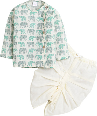 POLKA TOTS Baby Boys Festive & Party Angarkha and Dhoti Pant(Green Pack of 1)