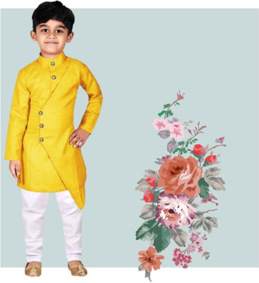 VC FASHION HUB Baby Boys Festive & Party Kurta and Pyjama Set(Yellow Pack of 1)