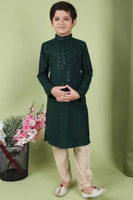 VADLI FASHION Boys Festive & Party Kurta and Pyjama Set(Green Pack of 1)