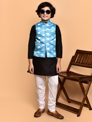 PRINTCULTR Boys Festive & Party Kurta, Waistcoat and Pyjama Set(Black Pack of 3)