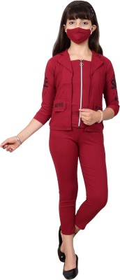 Oliaz Girls Casual, Festive & Party, Wedding Blazer and Pant Set(Maroon Pack of 1)