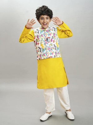 Bittu By Bhama Boys Festive & Party Kurta and Pyjama Set(Yellow Pack of 1)