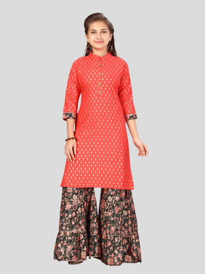 Aarika Girls Festive & Party Kurta and Palazzo Set(Red Pack of 1)