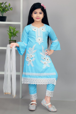 aligarments Girls Festive & Party Kurta and Churidar Set(Blue Pack of 1)