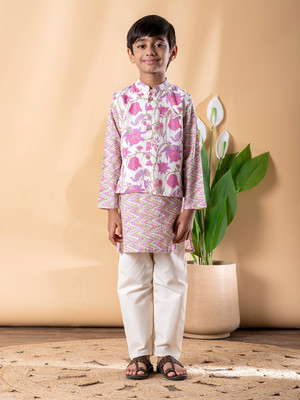 Readiprint Boys Festive & Party Kurta, Waistcoat and Pyjama Set(Purple Pack of 1)