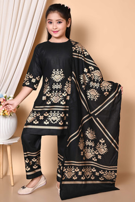 SERINA FASHION Girls Festive & Party Kurta, Pyjama & Dupatta Set(Black Pack of 1)