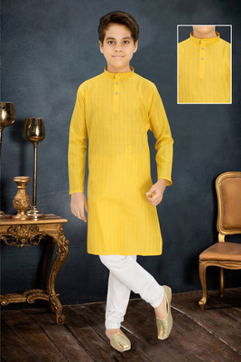 vuriq Boys Festive & Party Kurta and Pyjama Set(Yellow Pack of 1)