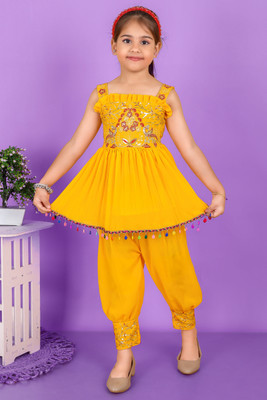 Fahimfashion Girls Festive & Party Kurta and Dhoti Pant Set(Yellow Pack of 2)