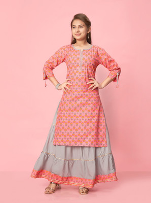 SANGARIA Girls Festive & Party Kurta and Skirt Set(Red Pack of 1)
