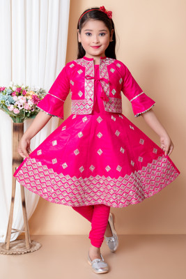 NEW BADSHA DRESSES Girls Festive & Party Ethnic Jacket, Kurta and Legging Set(Pink Pack of 1)