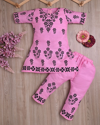 Rkdress Girls Festive & Party Kurta and Pyjama Set(Pink Pack of 1)