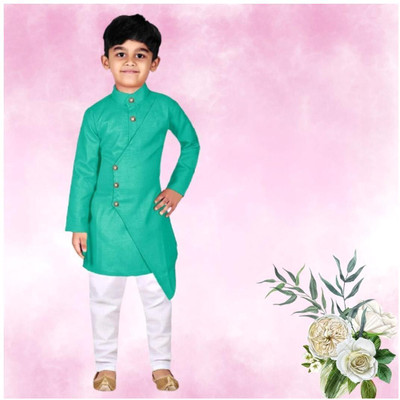VC FASHION HUB Baby Boys Festive & Party Kurta and Pyjama Set(Green Pack of 1)