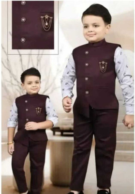 Paryushnam Baby Boys Festive & Party Shirt, Waistcoat and Pant Set(Dark Blue Pack of 1)