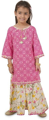 FABRIC FITOOR Girls Festive & Party Kurta and Sharara Set(Pink Pack of 1)