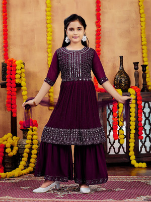 Aarika Girls Festive & Party Kurta and Sharara Set(Purple Pack of 1)