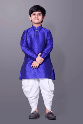 Liten Boys Festive & Party Dhoti & Kurta Set(Dark Blue Pack of 1)
