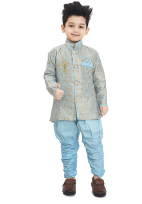 ELYONFASHION Baby Boys Festive & Party Kurta, Waistcoat and Pyjama Set(Blue Pack of 1)