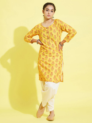 VASTRAMAY YUVA Girls Casual Kurta and Patiala Set(Yellow Pack of 1)