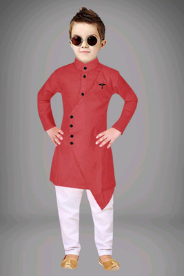 TRUST OUS Boys Festive & Party Kurta and Churidar Set(Pink Pack of 1)