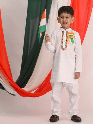 VASTRAMAY Boys Festive & Party Kurta and Pyjama Set(White Pack of 1)