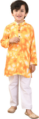 Superminis Boys Casual Kurta and Pyjama Set(Orange Pack of 1)