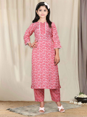 SATVASHIV Girls Festive & Party, Casual Kurta and Pyjama Set(Orange Pack of 1)