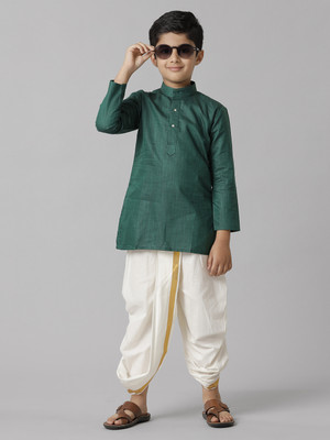 Ramraj Cotton Boys Festive & Party Kurta and Dhoti Pant Set(Green Pack of 1)