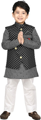 new gen Boys Festive & Party Kurta, Waistcoat and Pyjama Set(Black Pack of 1)