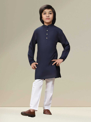 MUSTAKIN CREATION Baby Boys Casual Kurta and Pyjama Set(Blue Pack of 1)