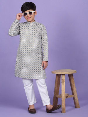kraft india Boys Festive & Party Kurta and Pyjama Set(Grey Pack of 1)