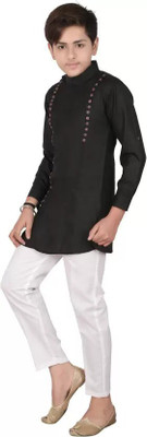 seetoo Boys Festive & Party, Casual Kurta and Pyjama Set(Black Pack of 1)