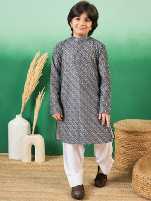 Sangria Boys Festive & Party Kurta and Patiala Set(Grey Pack of 1)