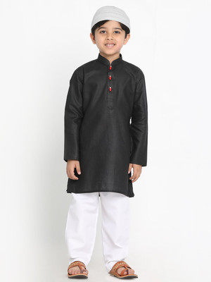 VASTRAMAY Boys Festive & Party Kurta and Pyjama Set(Black Pack of 1)