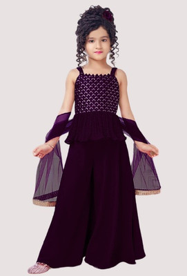 wizoksh Baby Girls Festive & Party Kurta and Palazzo Set(Purple Pack of 1)