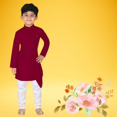 VDC CREATIONS Baby Boys Festive & Party Kurta and Pyjama Set(Maroon Pack of 1)