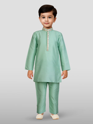 jbn CREATION Boys Casual Kurta and Pyjama Set(Green Pack of 1)