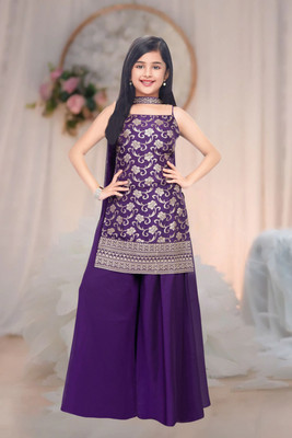 UFB Girls Festive & Party Kurta and Palazzo Set(Purple Pack of 1)