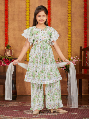 Aarika Girls Festive & Party Salwar and Kurta Set(Light Green Pack of 1)
