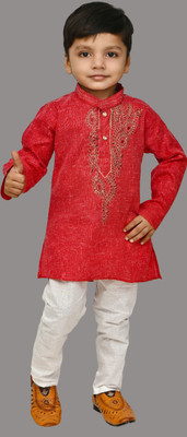 Oxipital Club Boys Festive & Party Kurta and Pyjama Set(Red Pack of 1)